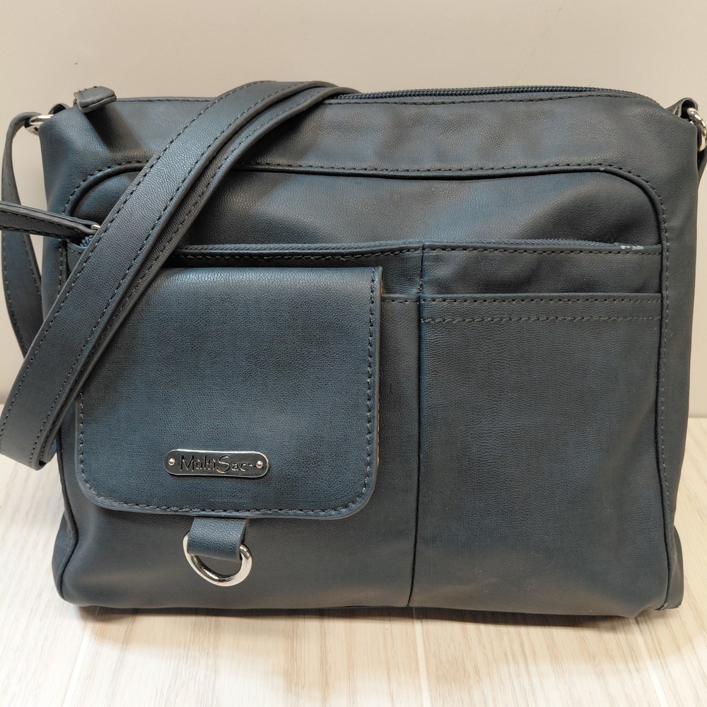 Multi Sac Purse Womens Zippy Triple Compartment Crossbody Navy Blue Travel Bag